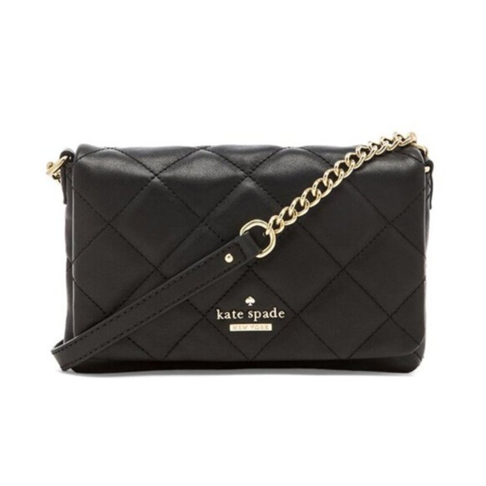 Kate Spade Black‎ Quilted Leather Flap Top Chain Shoulder Strap Crossbody Purse